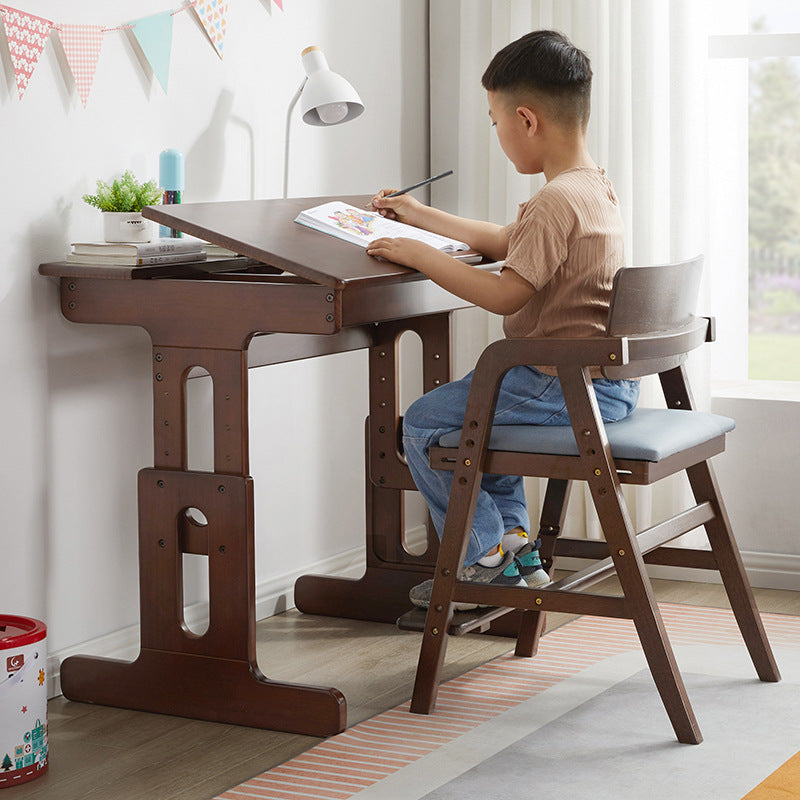 Modern Simplicity Kids Rubber Wood Fabric Sponge Square Trapezoidal Structure Desk Chair Footrest Adjustable For Home Office Cuvalon