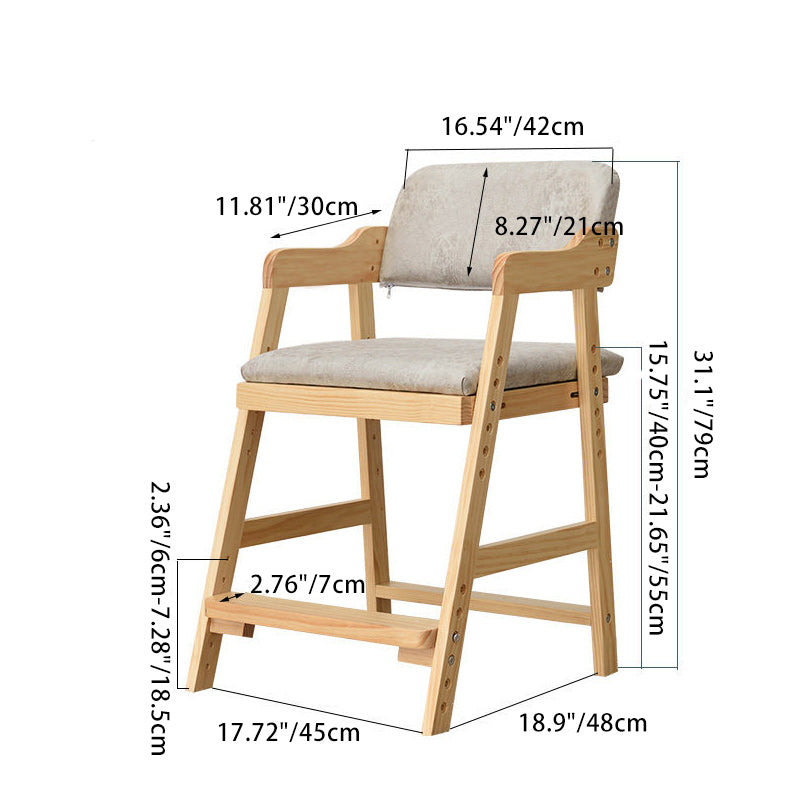 Modern Simplicity Kids Rubber Wood Fabric Sponge Square Trapezoidal Structure Desk Chair Footrest Adjustable For Home Office Cuvalon