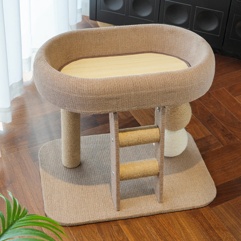 Contemporary Boho Ellipse MDF Hemp Rope Hemp Fabric Wear-Resistant Cat Tower 2-Tier For Living Room Cuvalon