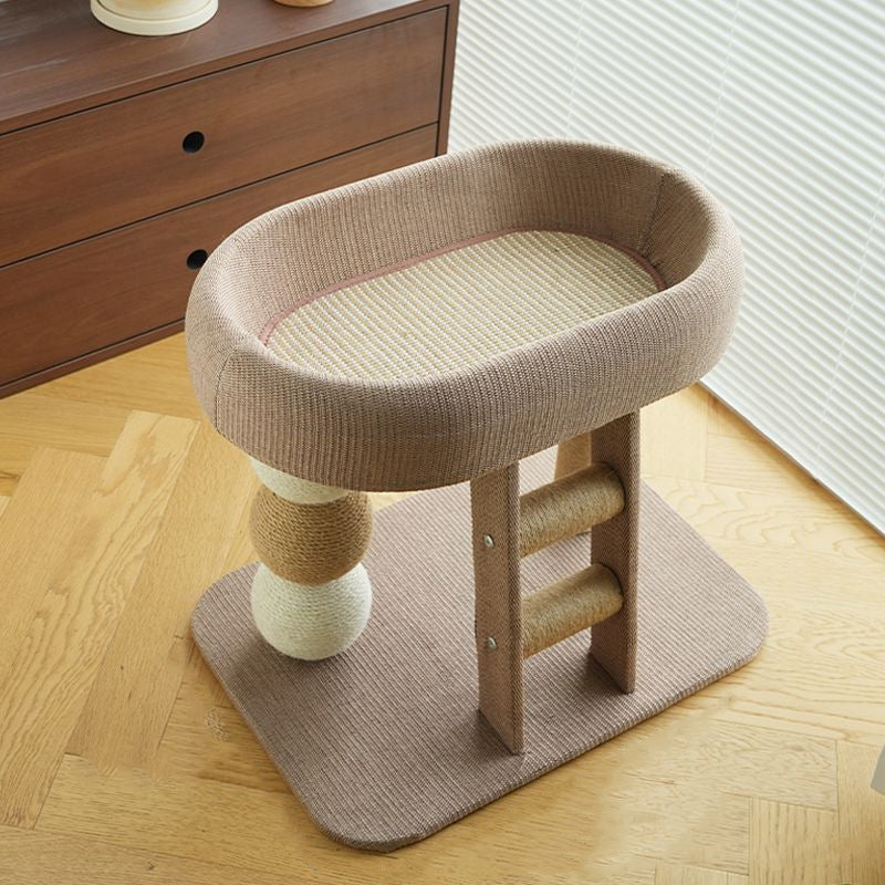 Contemporary Boho Ellipse MDF Hemp Rope Hemp Fabric Wear-Resistant Cat Tower 2-Tier For Living Room Cuvalon