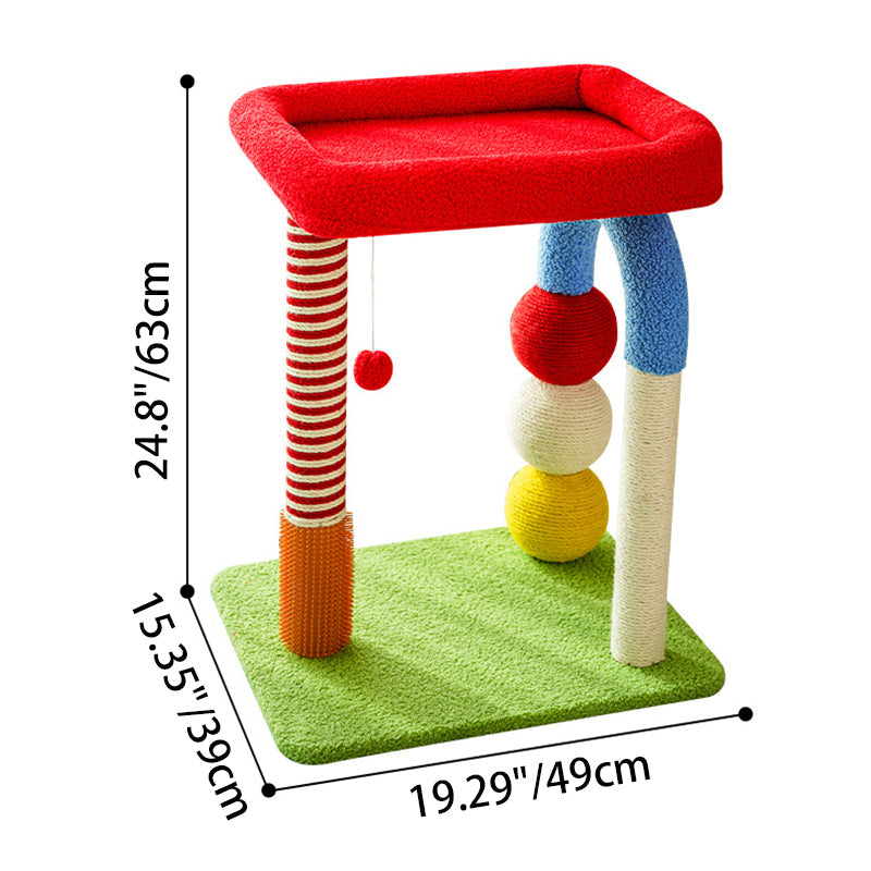 Contemporary Creative Geometric Shape MDF Teddy Fleece Sword Hemp Rope Cat Tower 2-Tier For Living Room Cuvalon