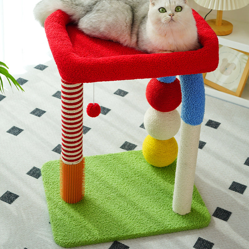 Contemporary Creative Geometric Shape MDF Teddy Fleece Sword Hemp Rope Cat Tower 2-Tier For Living Room Cuvalon
