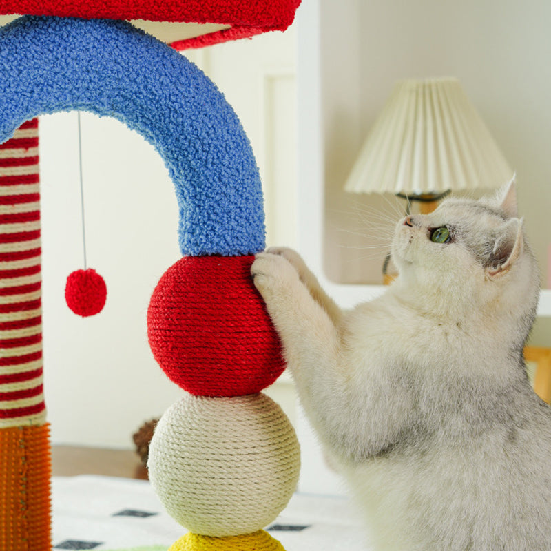 Contemporary Creative Geometric Shape MDF Teddy Fleece Sword Hemp Rope Cat Tower 2-Tier For Living Room Cuvalon