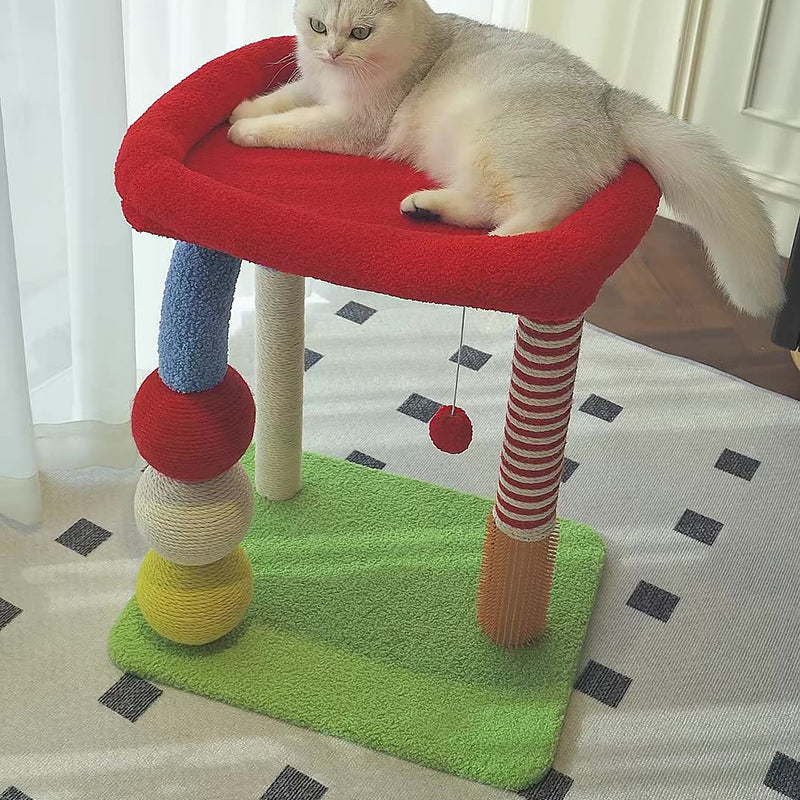 Contemporary Creative Geometric Shape MDF Teddy Fleece Sword Hemp Rope Cat Tower 2-Tier For Living Room Cuvalon