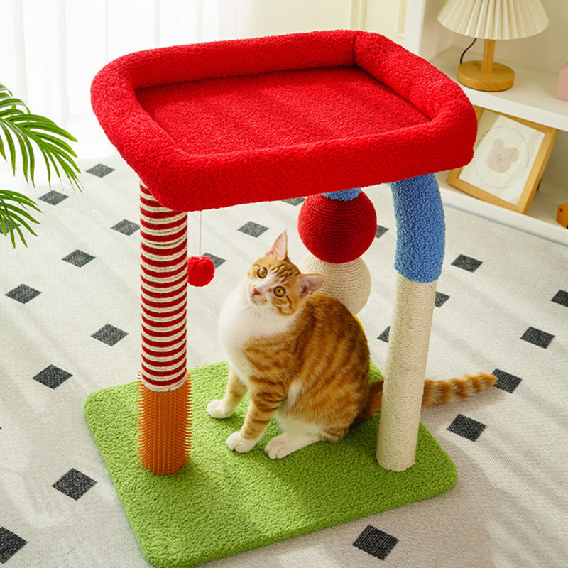 Contemporary Creative Geometric Shape MDF Teddy Fleece Sword Hemp Rope Cat Tower 2-Tier For Living Room Cuvalon
