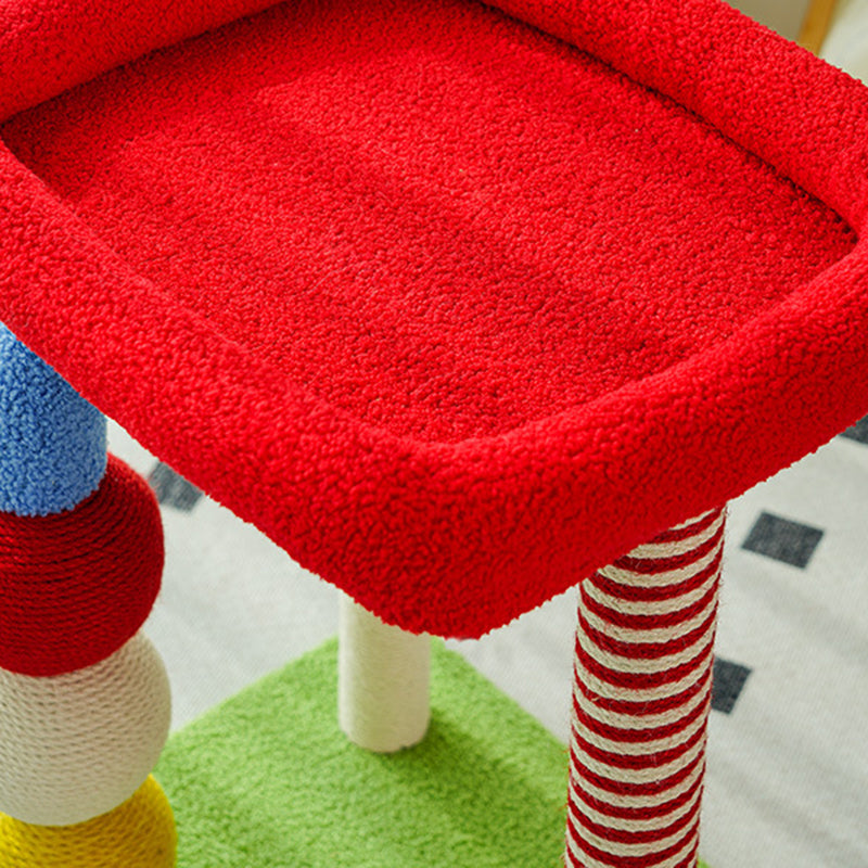 Contemporary Creative Geometric Shape MDF Teddy Fleece Sword Hemp Rope Cat Tower 2-Tier For Living Room Cuvalon