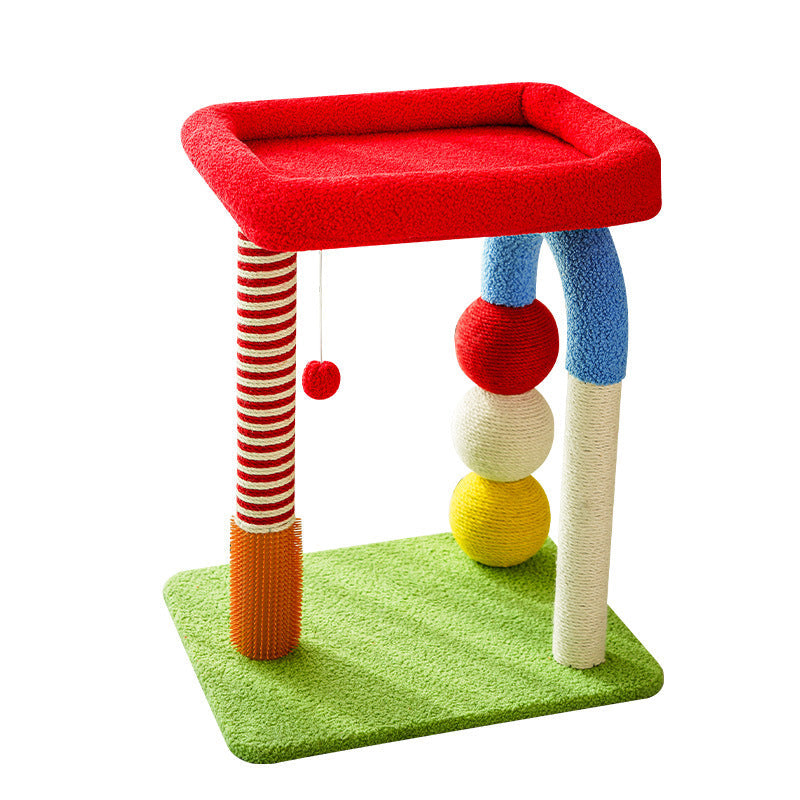 Contemporary Creative Geometric Shape MDF Teddy Fleece Sword Hemp Rope Cat Tower 2-Tier For Living Room Cuvalon