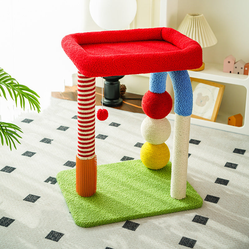 Contemporary Creative Geometric Shape MDF Teddy Fleece Sword Hemp Rope Cat Tower 2-Tier For Living Room Cuvalon