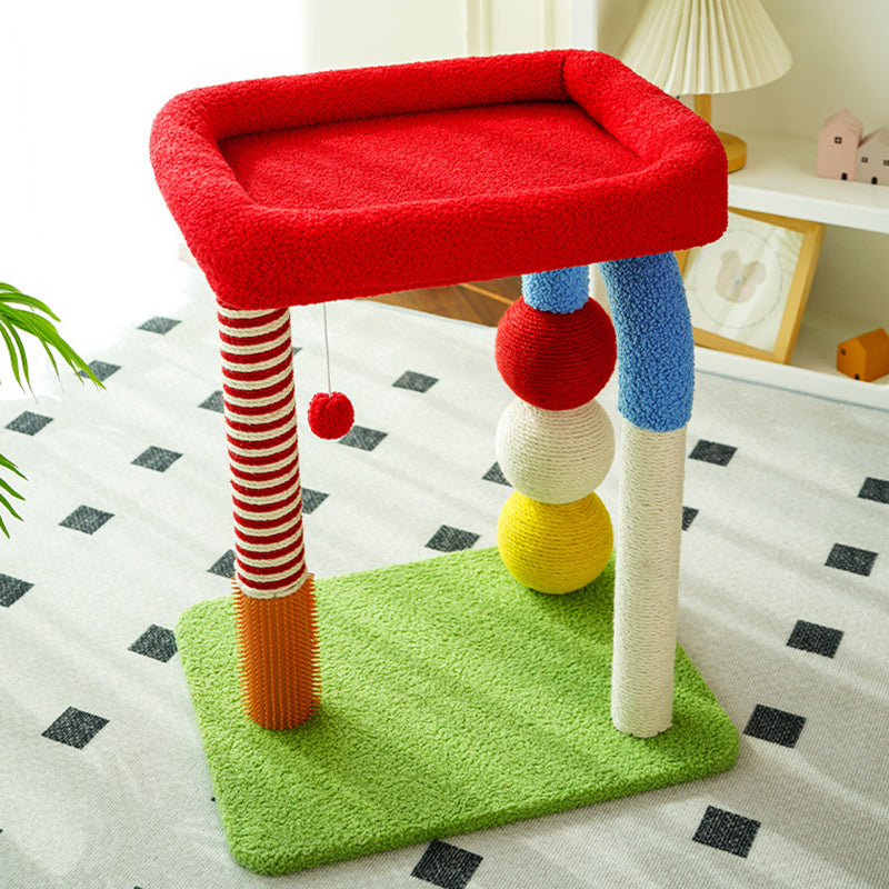 Contemporary Creative Geometric Shape MDF Teddy Fleece Sword Hemp Rope Cat Tower 2-Tier For Living Room Cuvalon