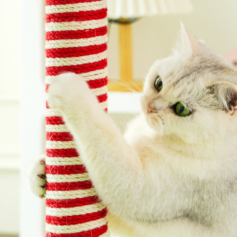 Contemporary Creative Geometric Shape MDF Teddy Fleece Sword Hemp Rope Cat Tower 2-Tier For Living Room Cuvalon