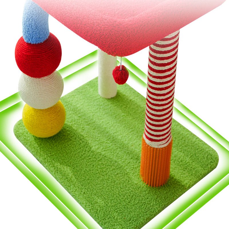 Contemporary Creative Geometric Shape MDF Teddy Fleece Sword Hemp Rope Cat Tower 2-Tier For Living Room Cuvalon