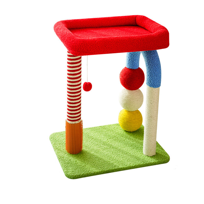Contemporary Creative Geometric Shape MDF Teddy Fleece Sword Hemp Rope Cat Tower 2-Tier For Living Room Cuvalon