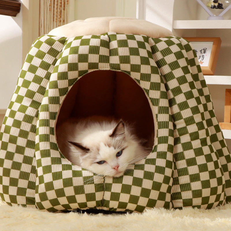 Contemporary Nordic Pineapple Crystal Flannelette PP Cotton Washable Dog & Cat Bed 1-Hole For Living Room Cuvalon