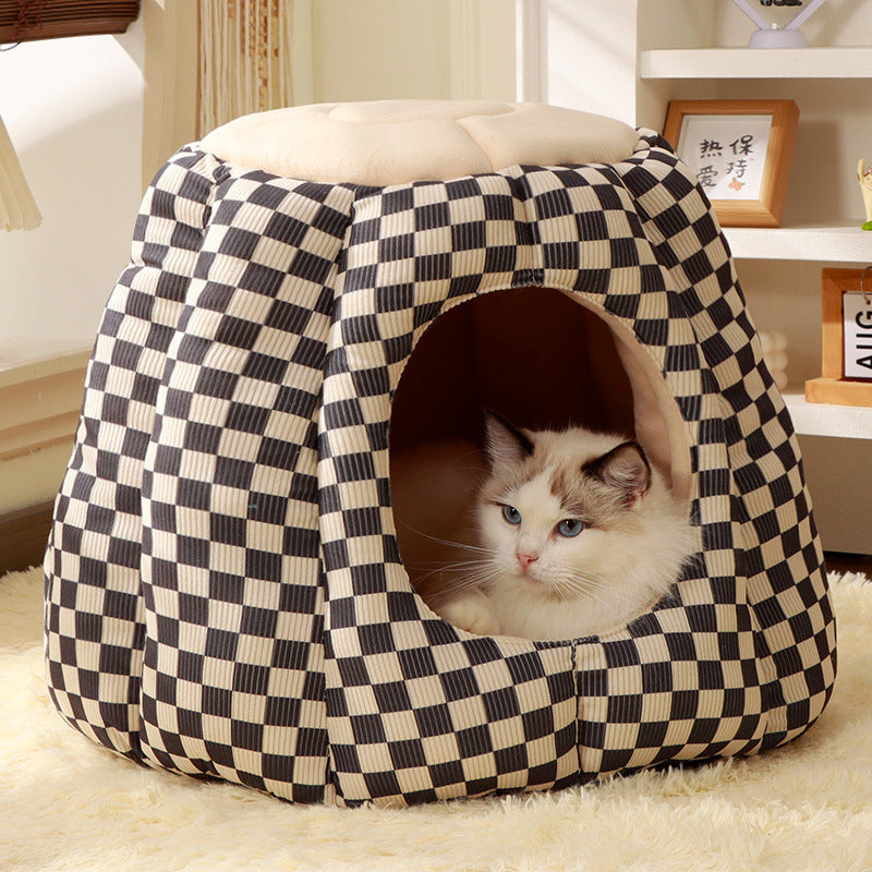 Contemporary Nordic Pineapple Crystal Flannelette PP Cotton Washable Dog & Cat Bed 1-Hole For Living Room Cuvalon