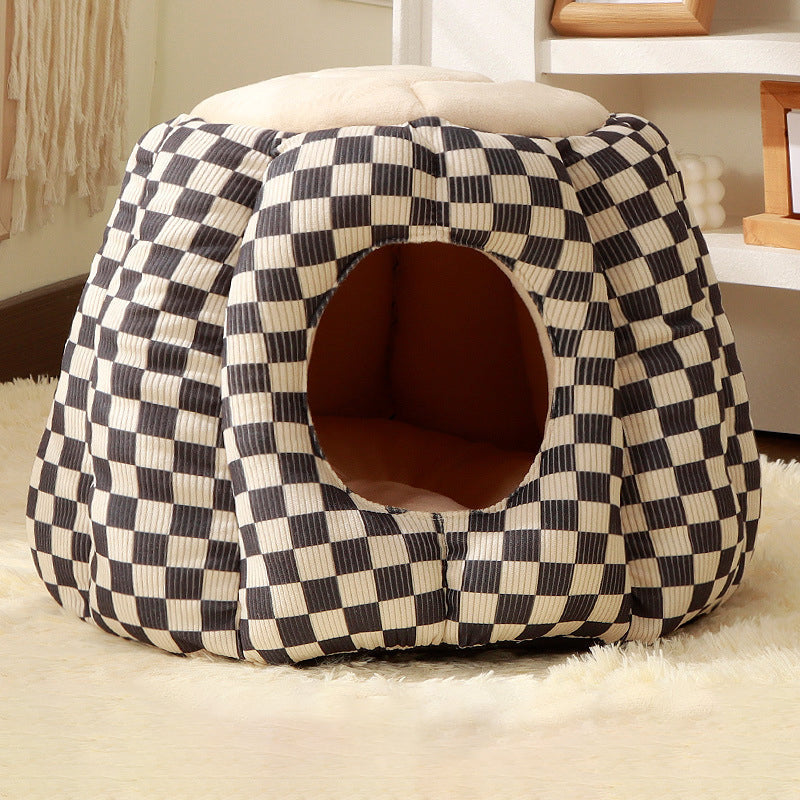 Contemporary Nordic Pineapple Crystal Flannelette PP Cotton Washable Dog & Cat Bed 1-Hole For Living Room Cuvalon