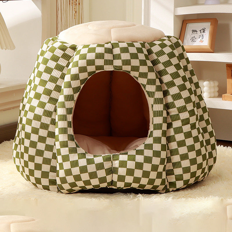 Contemporary Nordic Pineapple Crystal Flannelette PP Cotton Washable Dog & Cat Bed 1-Hole For Living Room Cuvalon