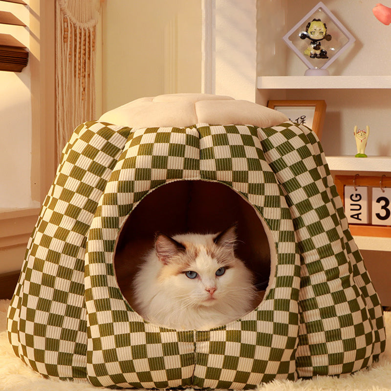 Contemporary Nordic Pineapple Crystal Flannelette PP Cotton Washable Dog & Cat Bed 1-Hole For Living Room Cuvalon