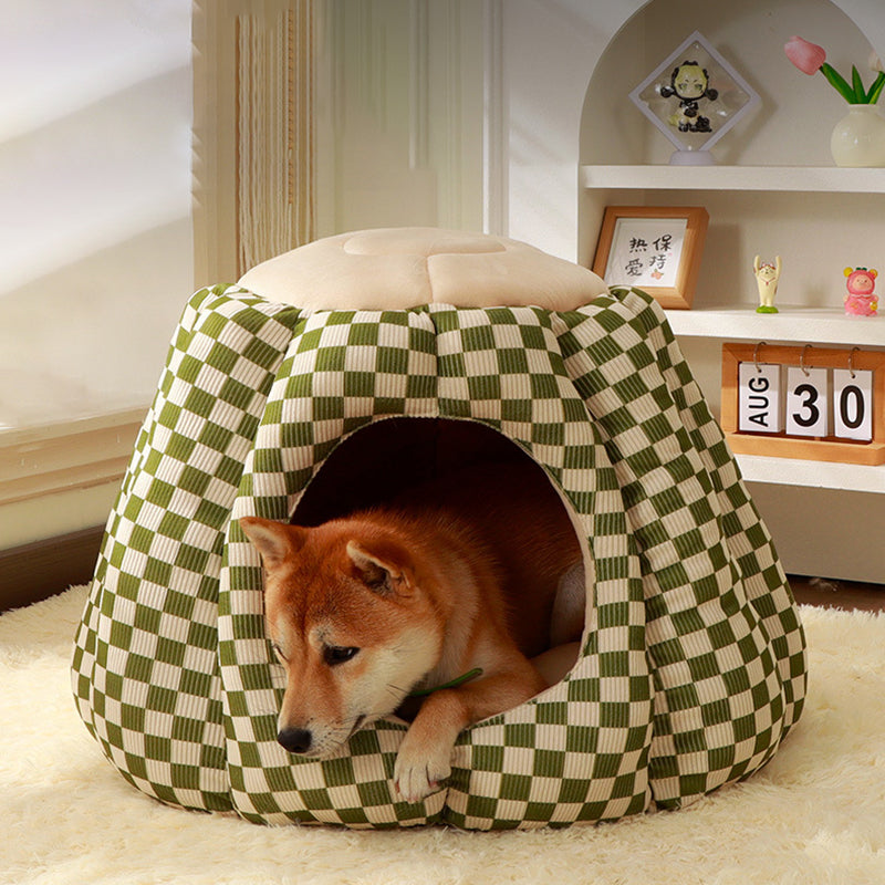 Contemporary Nordic Pineapple Crystal Flannelette PP Cotton Washable Dog & Cat Bed 1-Hole For Living Room Cuvalon