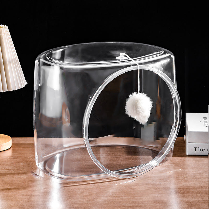 Modern Simplicity Washable Square Cat Plastic Ventilate Transparent Cat Bed 1- Hole For Living Room Cuvalon