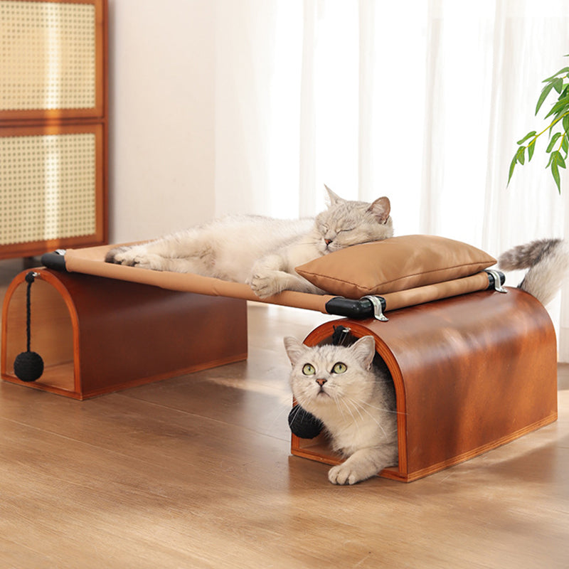 Modern Art Deco Bridge-Shaped Tunnel Multi-Layer Board Iron Tech Fabric Cat Bed 1- Tier For Living Room Cuvalon