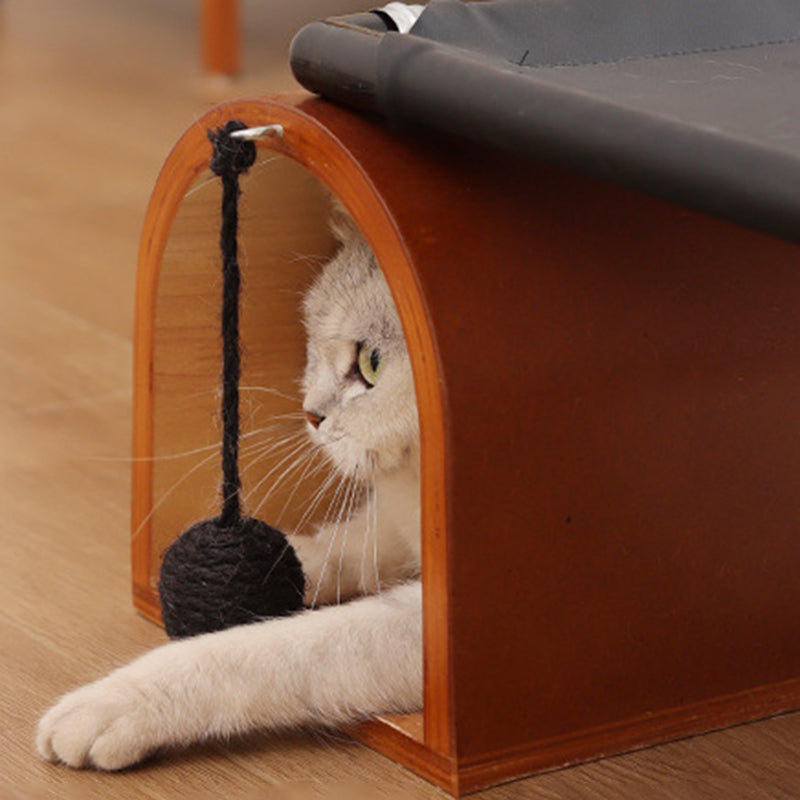 Modern Art Deco Bridge-Shaped Tunnel Multi-Layer Board Iron Tech Fabric Cat Bed 1- Tier For Living Room Cuvalon
