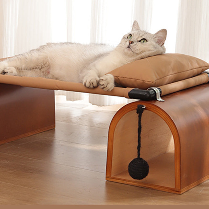 Modern Art Deco Bridge-Shaped Tunnel Multi-Layer Board Iron Tech Fabric Cat Bed 1- Tier For Living Room Cuvalon