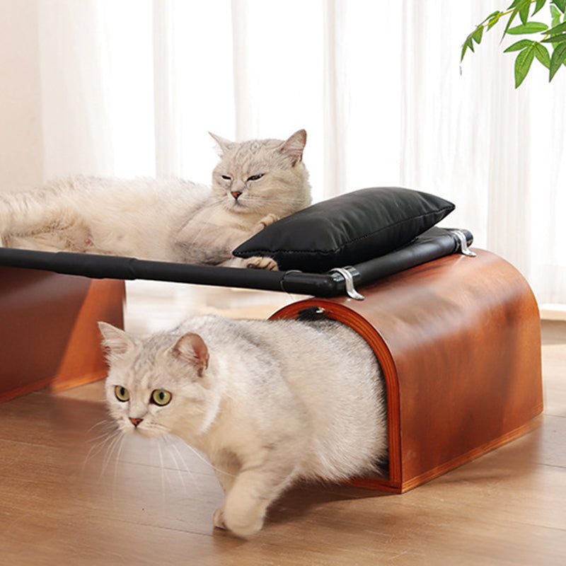 Modern Art Deco Bridge-Shaped Tunnel Multi-Layer Board Iron Tech Fabric Cat Bed 1- Tier For Living Room Cuvalon