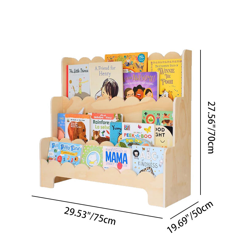 Contemporary Nordic Fan-Shaped Pine Wood & Plywood Kids Bookshelf 3-Layer For Living Room & Study Room Cuvalon