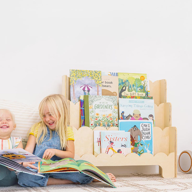 Contemporary Nordic Fan-Shaped Pine Wood & Plywood Kids Bookshelf 3-Layer For Living Room & Study Room Cuvalon