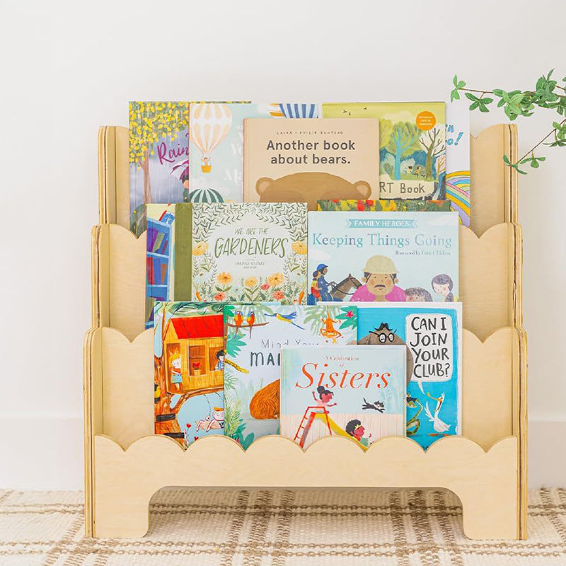 Contemporary Nordic Fan-Shaped Pine Wood & Plywood Kids Bookshelf 3-Layer For Living Room & Study Room Cuvalon