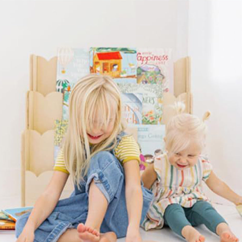 Contemporary Nordic Fan-Shaped Pine Wood & Plywood Kids Bookshelf 3-Layer For Living Room & Study Room Cuvalon