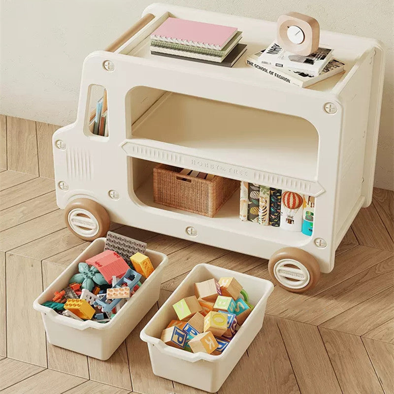 Modern Art Deco Car-Shaped Eco-Friendly HDPE Movable Kids Storage End Table 3-Tier For Living Room Cuvalon