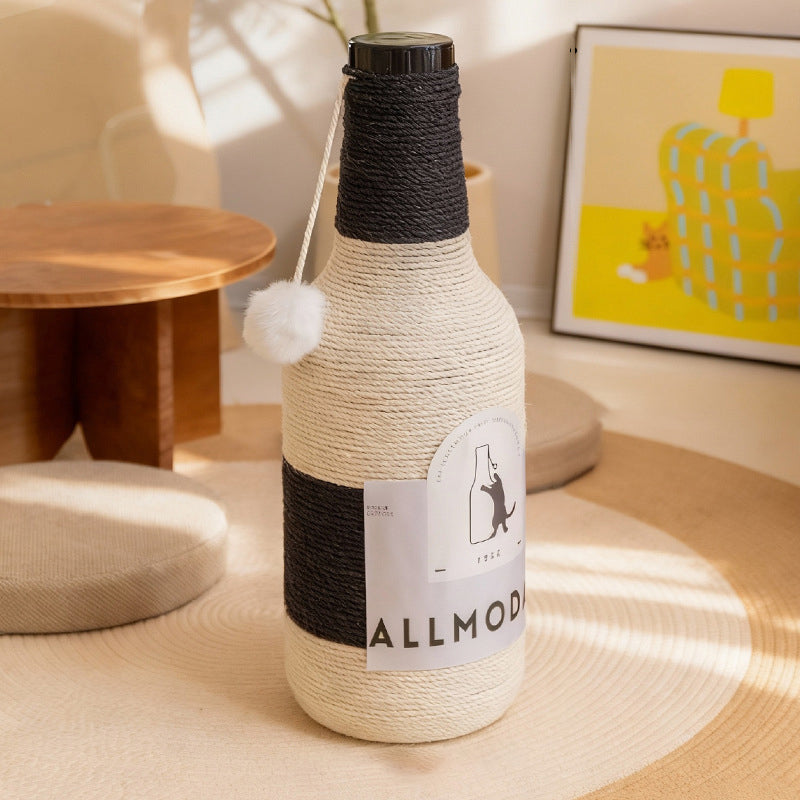 Modern Art Deco Wooden Board Sisal Rope Wine Bottle Cat Tower 1-Rotating Base For Living Room Cuvalon