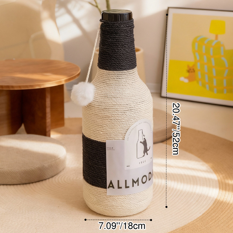 Modern Art Deco Wooden Board Sisal Rope Wine Bottle Cat Tower 1-Rotating Base For Living Room Cuvalon