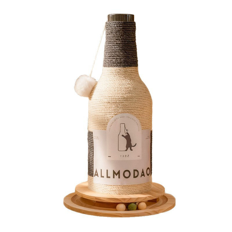 Modern Art Deco Wooden Board Sisal Rope Wine Bottle Cat Tower 1-Rotating Base For Living Room Cuvalon