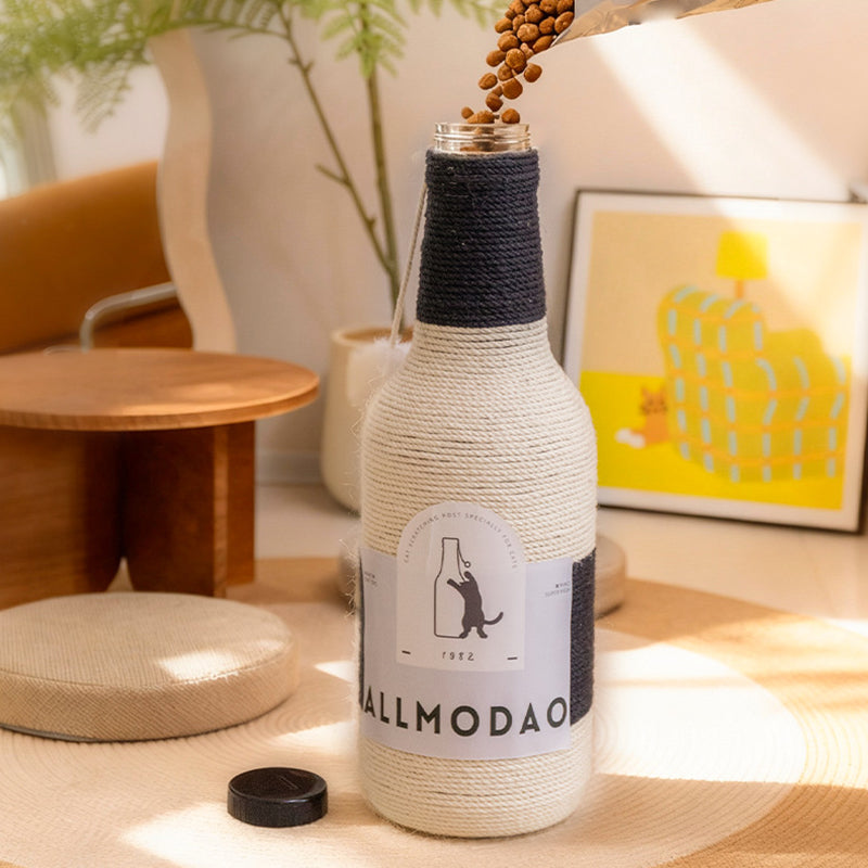 Modern Art Deco Wooden Board Sisal Rope Wine Bottle Cat Tower 1-Rotating Base For Living Room Cuvalon