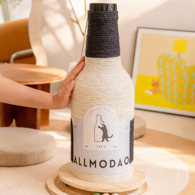 Modern Art Deco Wooden Board Sisal Rope Wine Bottle Cat Tower 1-Rotating Base For Living Room Cuvalon
