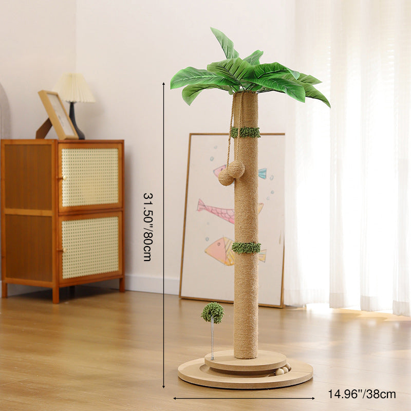 Traditional Rustic Sisal Rope MDF Tree Hard-Wearing Cat Tower 1-Rotating Base For Living Room Cuvalon