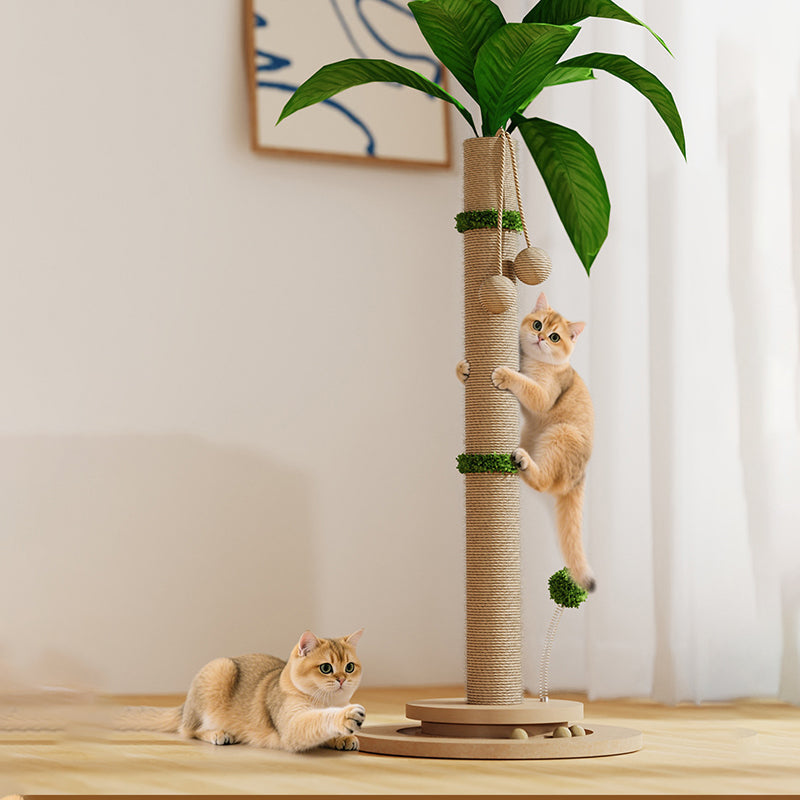 Traditional Rustic Sisal Rope MDF Tree Hard-Wearing Cat Tower 1-Rotating Base For Living Room Cuvalon