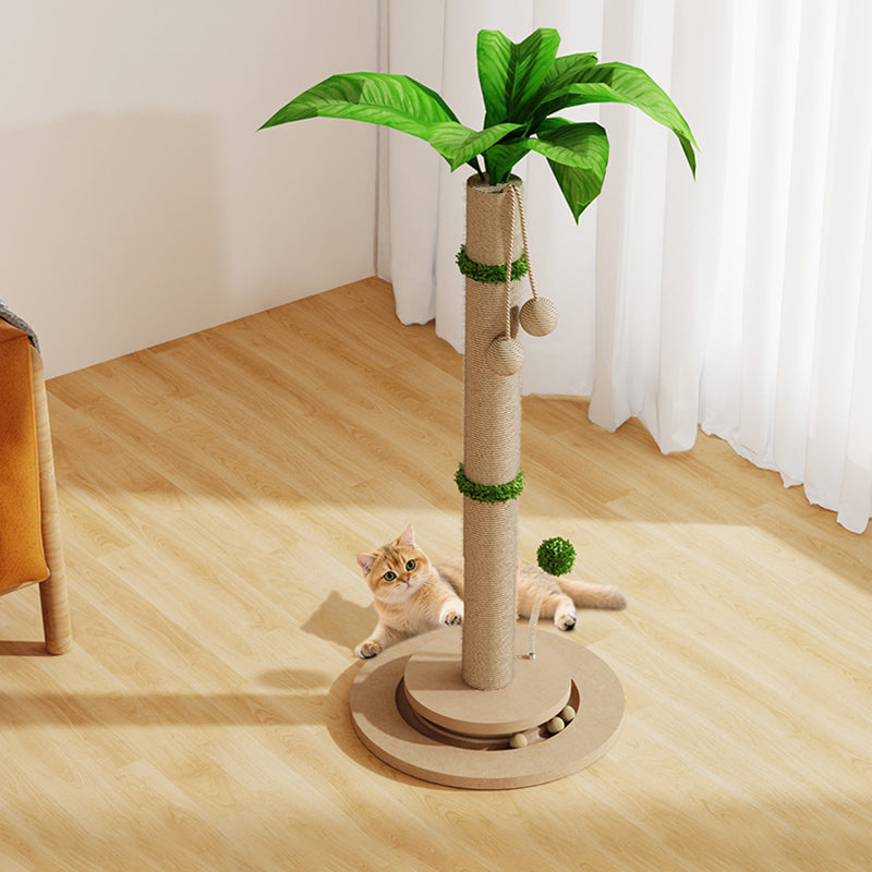 Traditional Rustic Sisal Rope MDF Tree Hard-Wearing Cat Tower 1-Rotating Base For Living Room Cuvalon