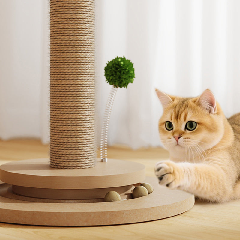 Traditional Rustic Sisal Rope MDF Tree Hard-Wearing Cat Tower 1-Rotating Base For Living Room Cuvalon