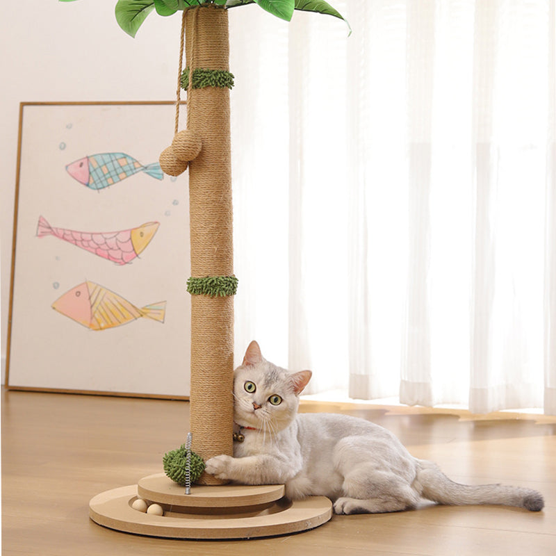 Traditional Rustic Sisal Rope MDF Tree Hard-Wearing Cat Tower 1-Rotating Base For Living Room Cuvalon