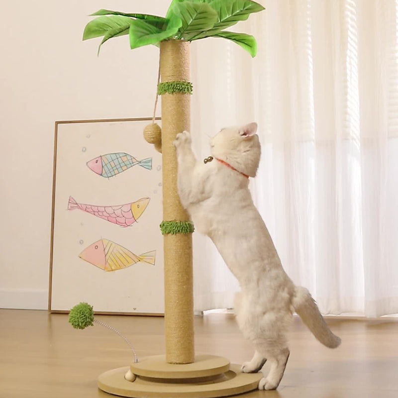 Traditional Rustic Sisal Rope MDF Tree Hard-Wearing Cat Tower 1-Rotating Base For Living Room Cuvalon