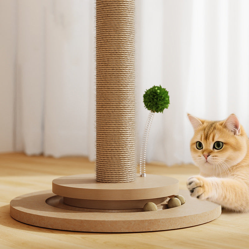 Traditional Rustic Sisal Rope MDF Tree Hard-Wearing Cat Tower 1-Rotating Base For Living Room Cuvalon
