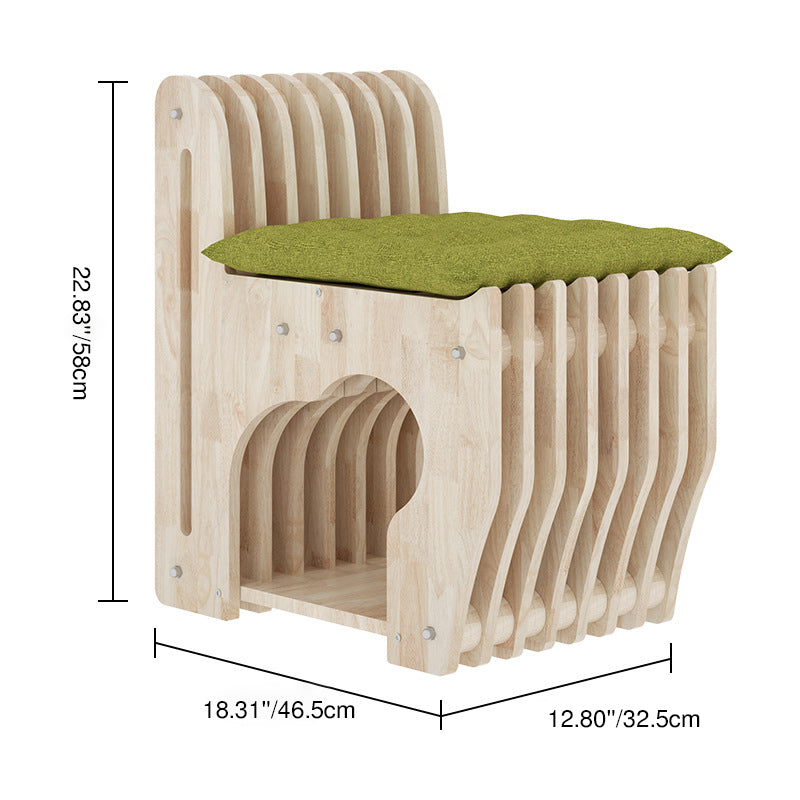Modern Minimalist Rubberwood Wave Human-Pet Sharing Low Stool Backrest Armless For Living Room Cuvalon
