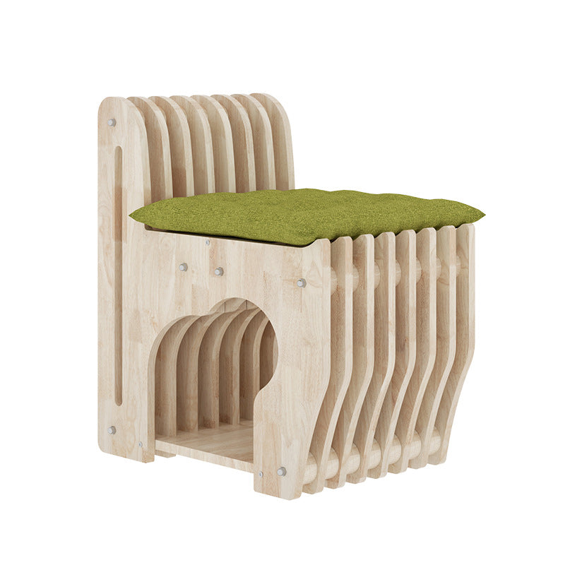 Modern Minimalist Rubberwood Wave Human-Pet Sharing Low Stool Backrest Armless For Living Room Cuvalon