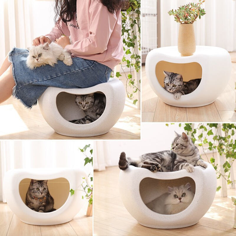Modern Minimalist Crescent Shape PE Plastic Human-Pet Sharing Washable Cat Bed 1-Hole For Living Room Cuvalon