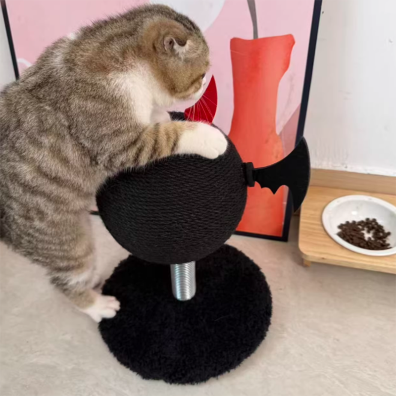 Contemporary Creative Cartoon Devil Bat Hemp Rope Spring-Mounted Cat Scratcher 1-Scratching Post For Living Room Cuvalon