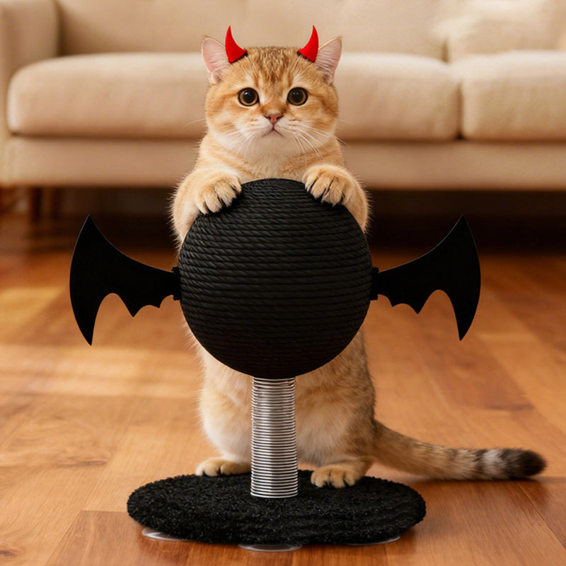 Contemporary Creative Cartoon Devil Bat Hemp Rope Spring-Mounted Cat Scratcher 1-Scratching Post For Living Room Cuvalon