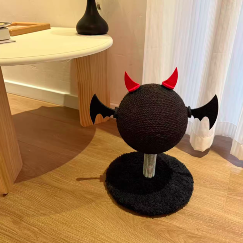 Contemporary Creative Cartoon Devil Bat Hemp Rope Spring-Mounted Cat Scratcher 1-Scratching Post For Living Room Cuvalon